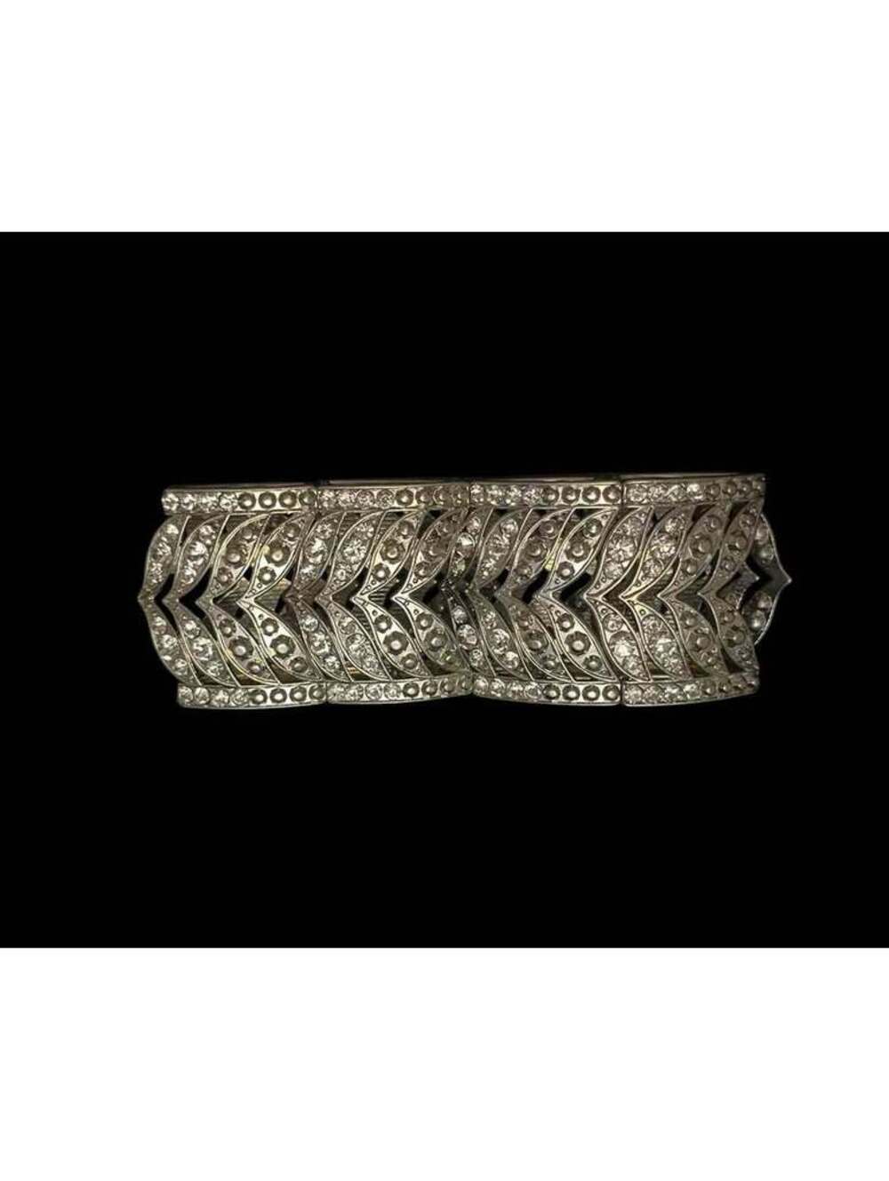 Vintage Silver-Tone Rhinestone Chevron Bracelet